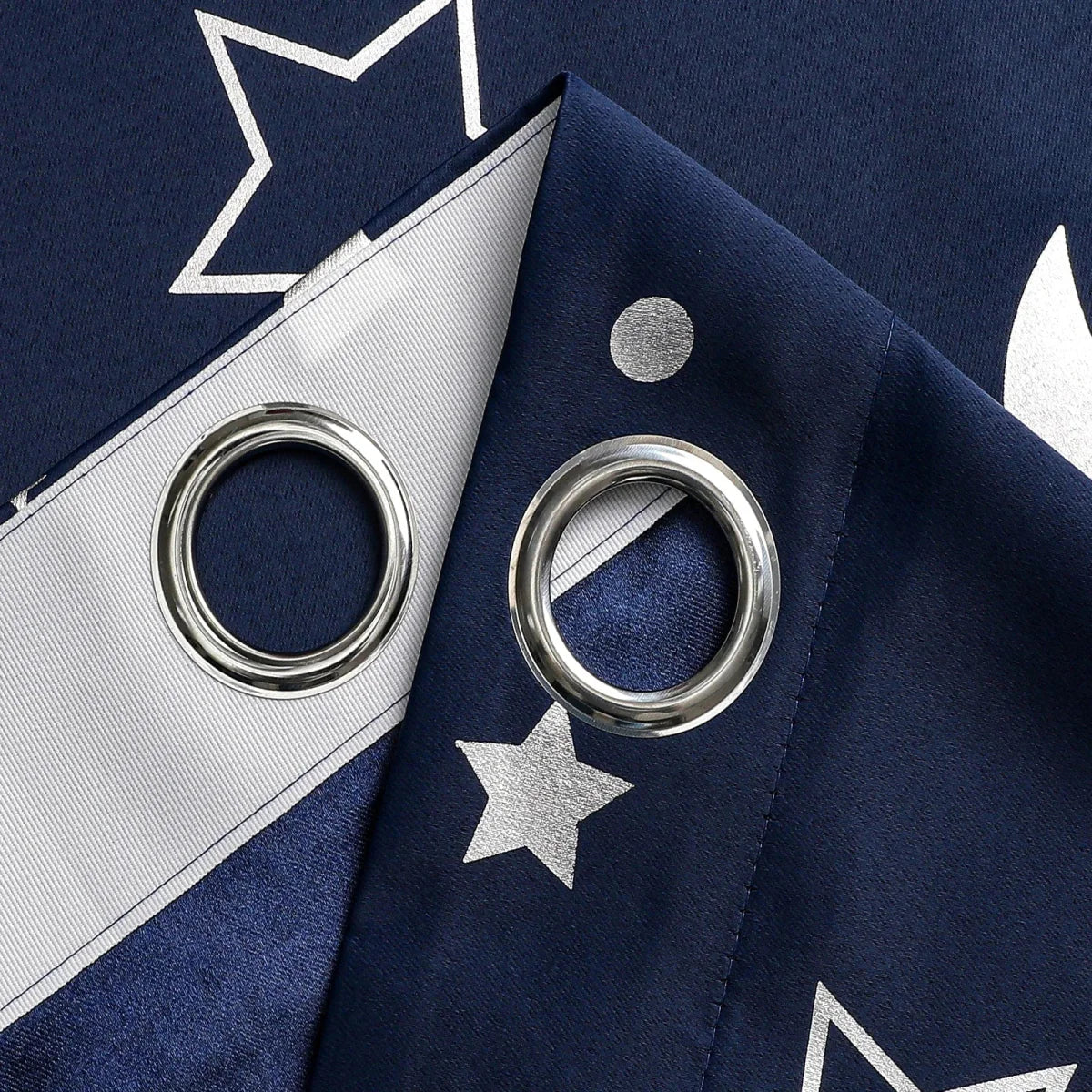Blackout curtains featuring silver star and moon designs, thermal-insulating kids drapes for nursery or bedroom windows.