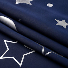 Room Darkening Curtains with Silver Star Moon for Boys Nursery Bedroom Blackout Kids Curtain Grommet Thermal Insulating Drapes - SHOWLU FASHION STORE