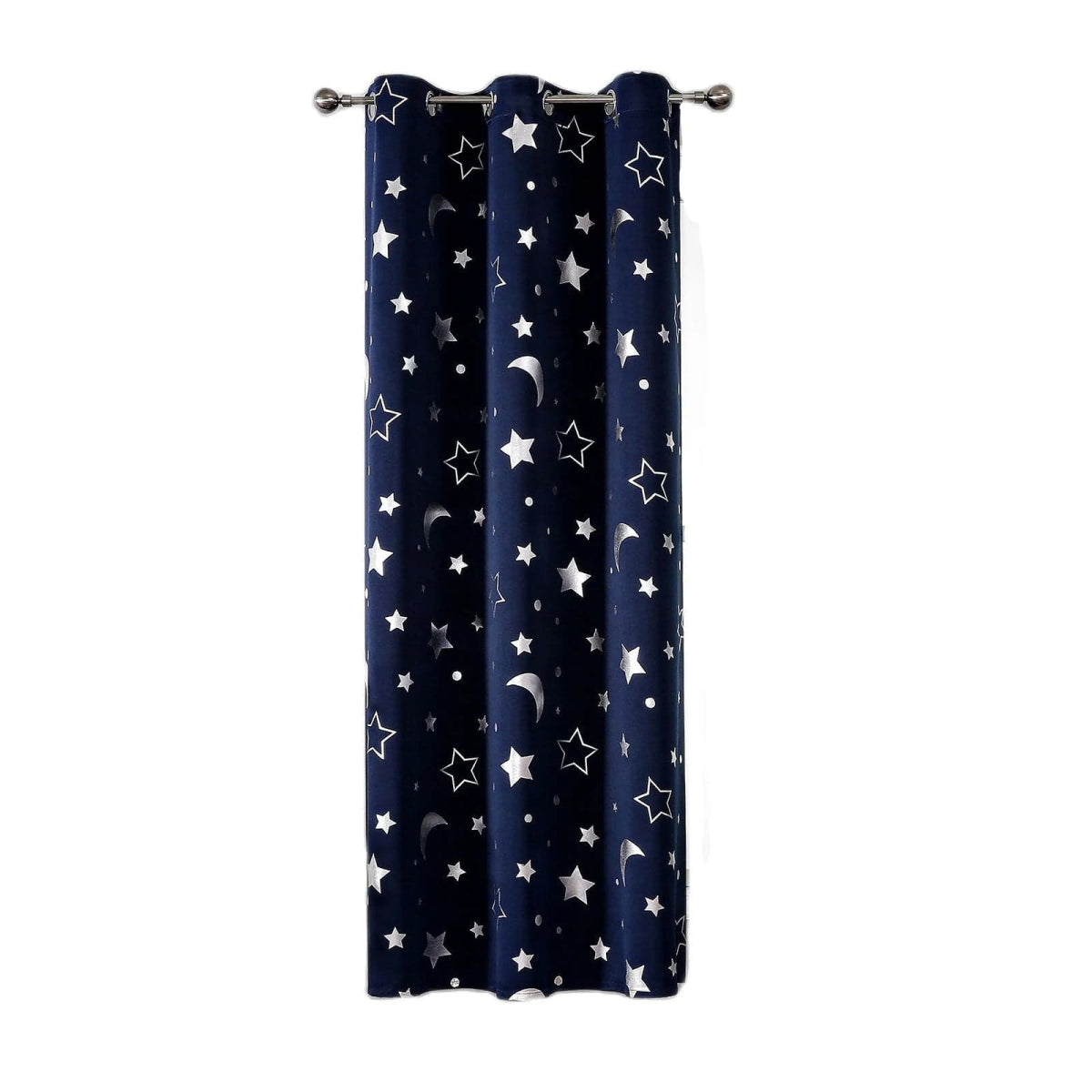 Room Darkening Curtains with Silver Star Moon for Boys Nursery Bedroom Blackout Kids Curtain Grommet Thermal Insulating Drapes - SHOWLU FASHION STORE