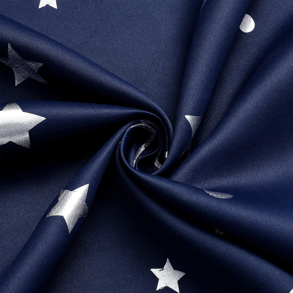 Showlu Star and Moon black blackout curtains with silver stars and moons, thermal insulating kids nursery drapes with grommets.