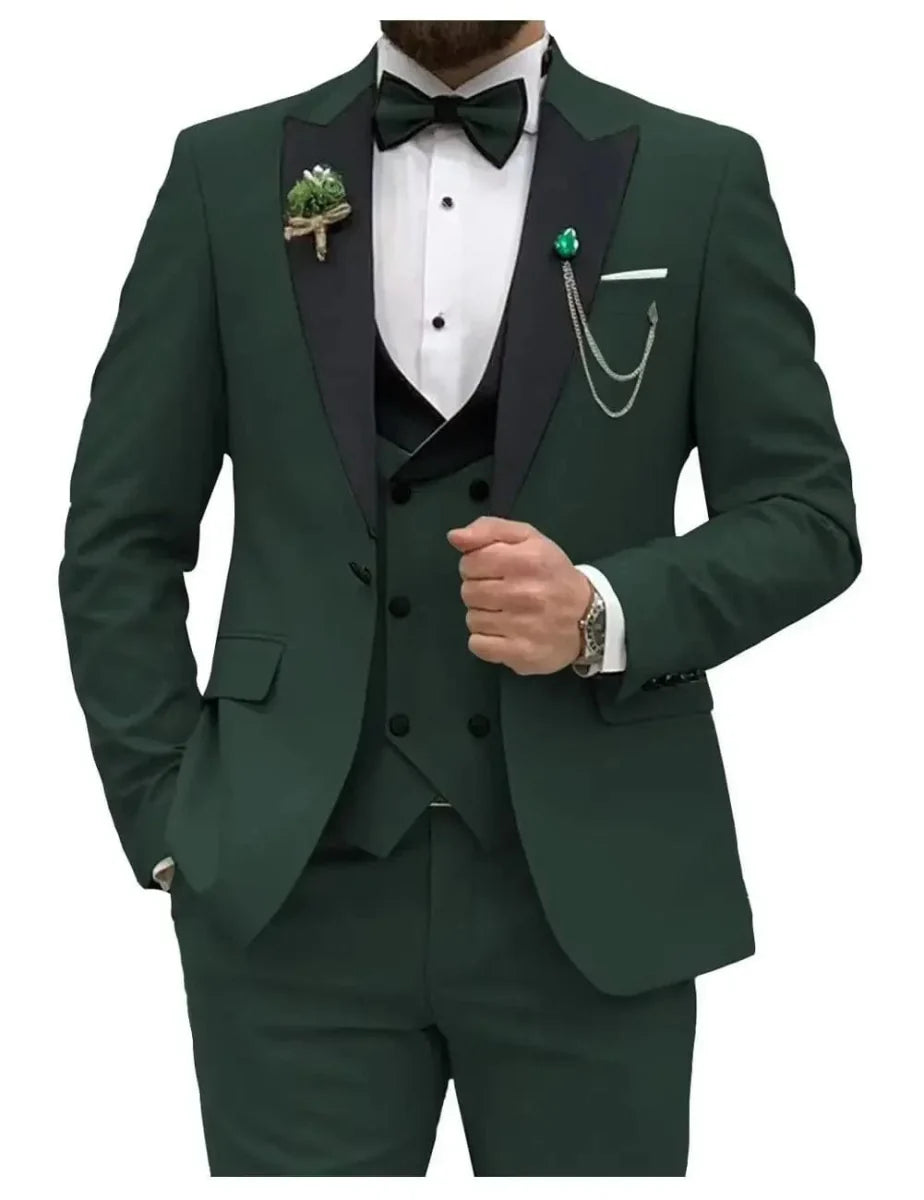 Royal blue men's 3-piece slim fit suit with double-breasted blazer, vest, and pants, ideal for formal weddings, prom, or business events.