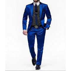 Royal Blue Satin Men Suit 2 Pieces Fashion Party Prom Wedding Groom Set Formal Male Slim Blazer with Pants - SHOWLU FASHION STORE