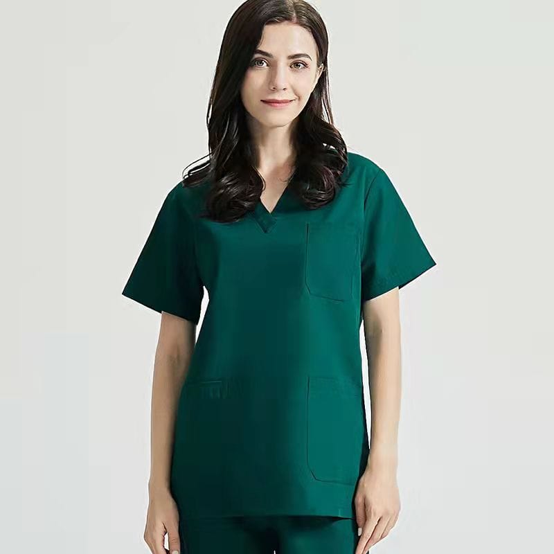 Royal blue Showlu unisex medical scrubs set with V-neck short sleeves, hospital uniform for doctors and healthcare professionals.