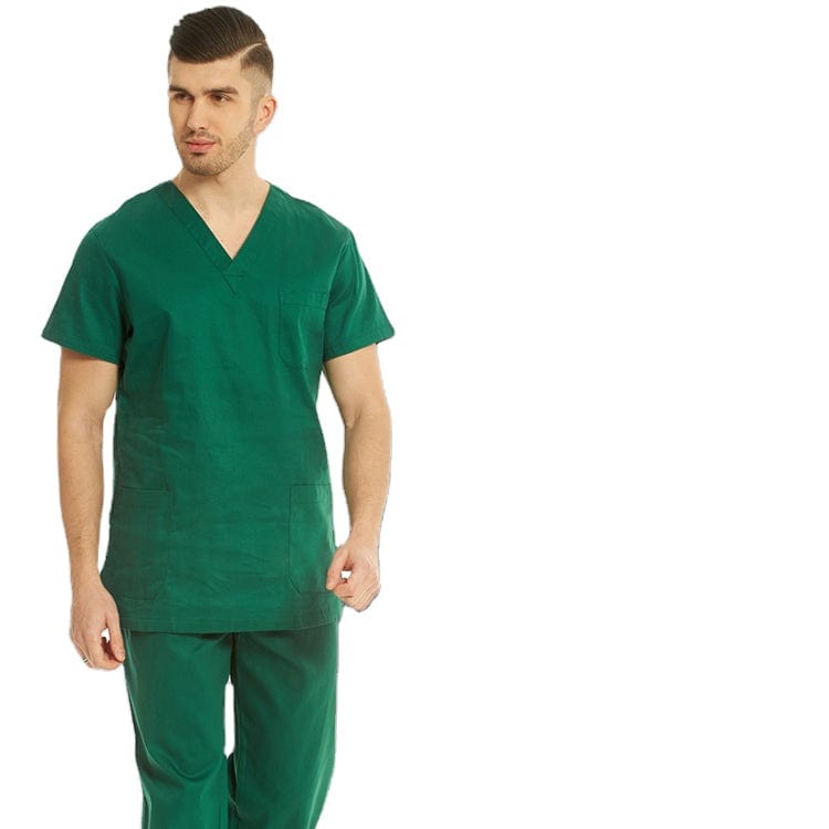 Royal blue Showlu unisex medical scrubs set with V-neck, short sleeves, hospital uniform, suitable for doctors and healthcare professionals.