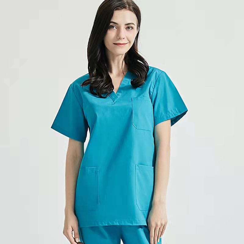 Royal blue Showlu Unisex medical scrubs set with v-neck short sleeves, hospital uniform for doctors and medical staff.