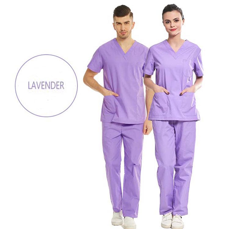 Royal blue Showlu unisex medical scrubs set with v-neck short sleeves, ideal for hospital uniforms and healthcare professionals.