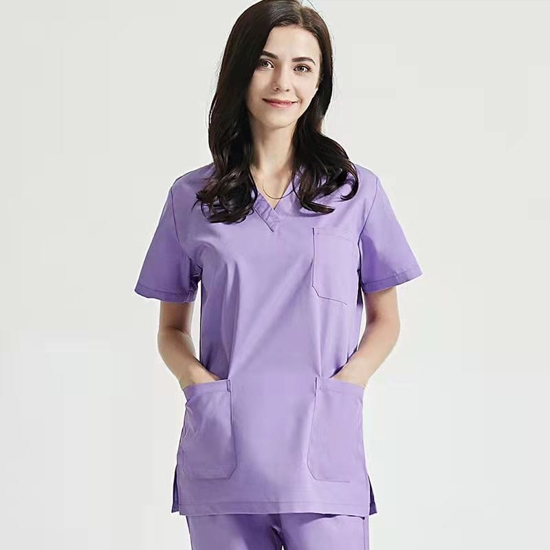 Royal blue Showlu unisex medical scrubs set with V-neck short sleeves, hospital uniform for doctors and healthcare professionals.