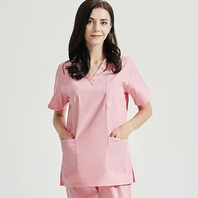 Royal blue Showlu unisex medical scrubs set with V-neck short sleeves, hospital uniform for doctors and healthcare professionals.