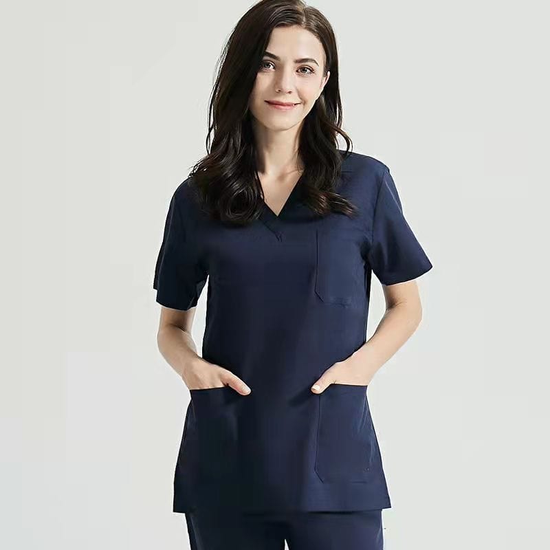 Royal blue Showlu unisex medical scrubs set with V-neck short sleeves, hospital uniform for healthcare professionals.