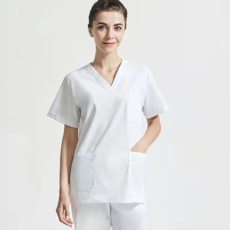 Royal blue Showlu unisex medical scrubs set with V-neck short sleeves, ideal for hospital staff and healthcare professionals.