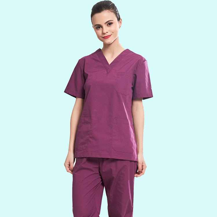 Royal blue Showlu unisex medical scrubs set with V-neck short sleeves, hospital uniform for healthcare professionals.