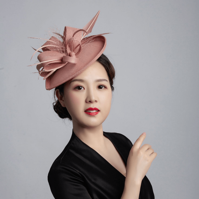 Pink Royal Horse Club top hat hair clip by Showlu Fashion, perfect for elegant tea parties, weddings, or bridal hairstyles.