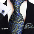 SHOWLU Men's royal paisley striped silk tie set with pocket square, cufflinks, and accessories in jacquard woven design.