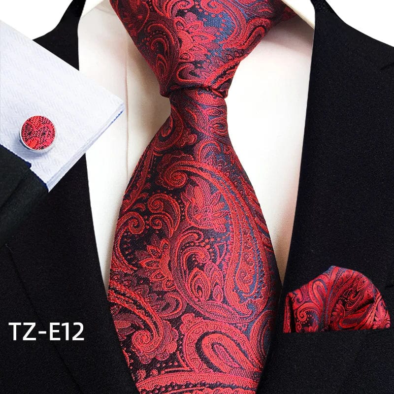 SHOWLU Men's royal paisley striped silk tie set with pocket square and cufflinks, featuring 8cm jacquard woven necktie and accessories.