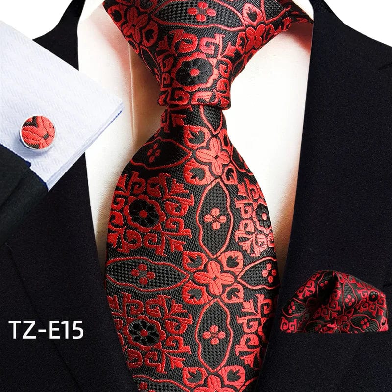 Royal paisley striped silk tie set with pocket square and cufflinks, featuring 8cm jacquard woven design for men's formal wear.