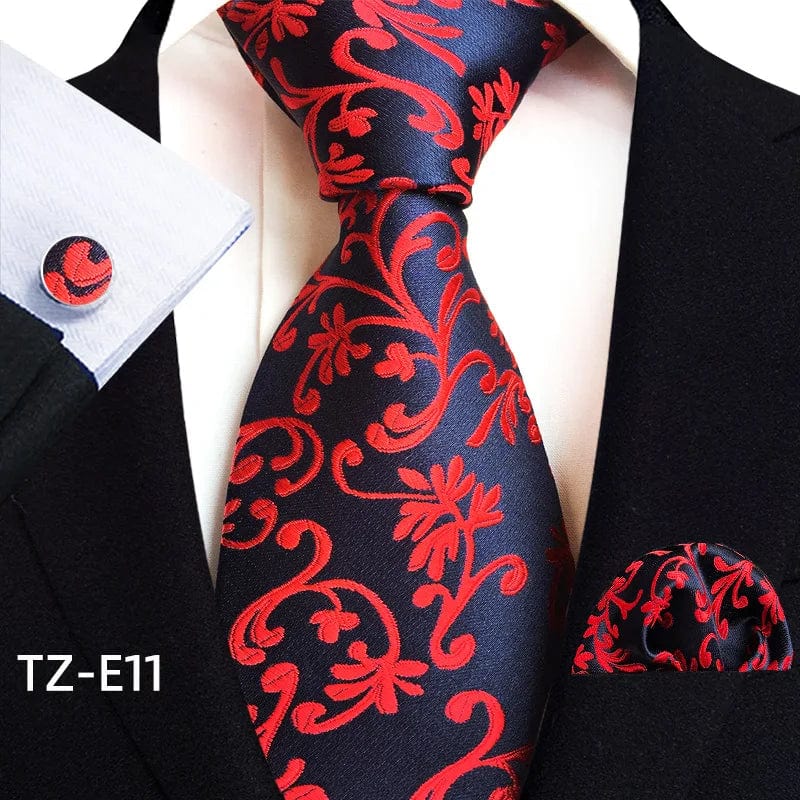 SHOWLU Men's royal paisley striped silk tie set with pocket square, cufflinks, and accessories, featuring jacquard woven design.