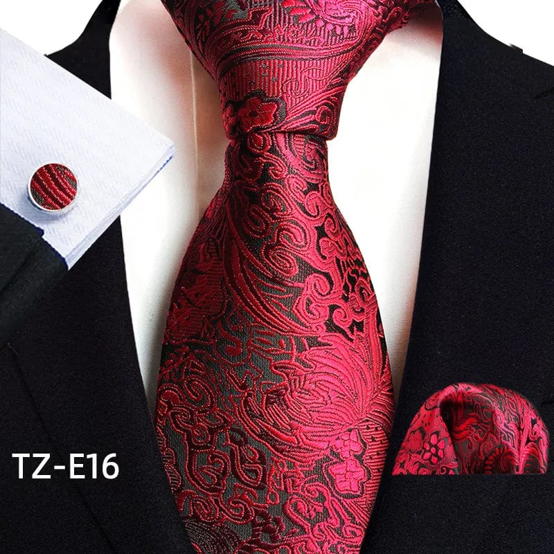 SHOWLU Men's royal paisley striped silk tie set with pocket square and cufflinks, featuring 8cm jacquard woven design.