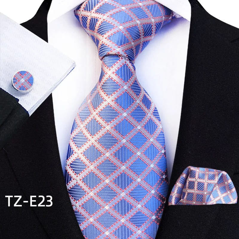 Royal paisley-striped silk tie set for men featuring an 8cm jacquard woven necktie, pocket square, and cufflinks.