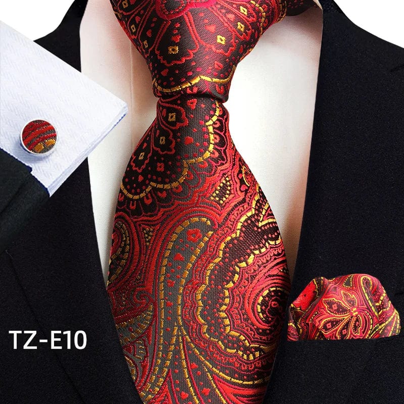SHOWLU Men's royal paisley striped silk tie set with pocket square and cufflinks, featuring 8cm jacquard woven necktie and accessories.