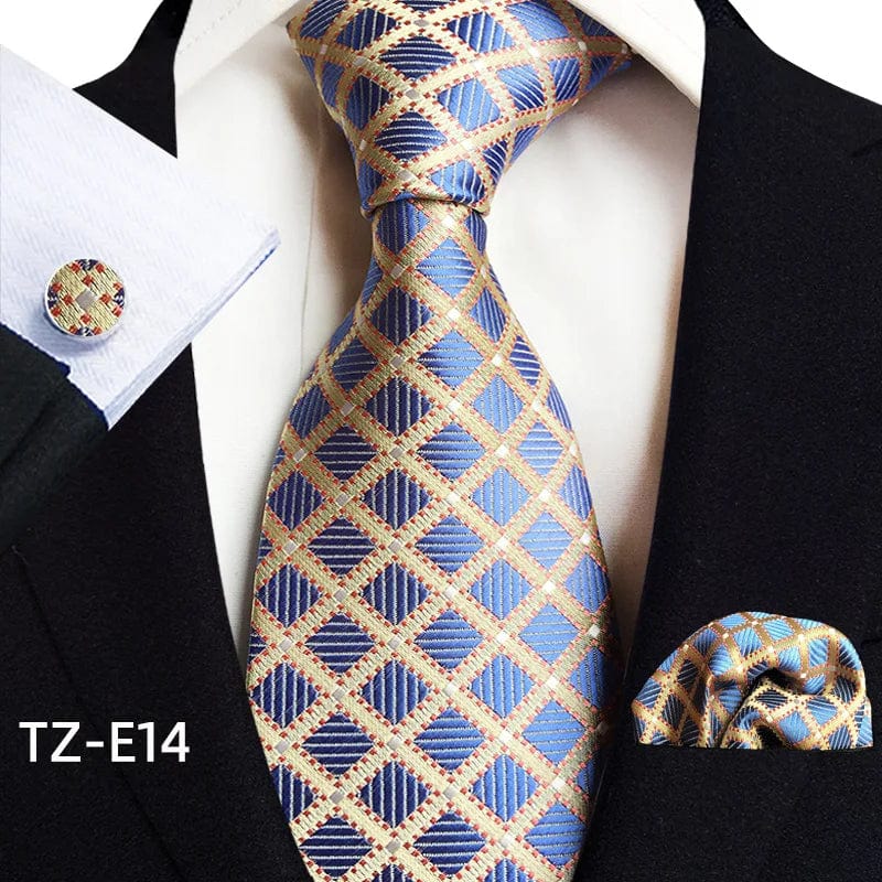 SHOWLU Men's Royal Paisley Striped Silk Tie Set featuring an 8cm jacquard woven necktie, pocket square, and cufflinks.