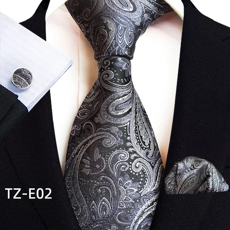 SHOWLU Men's royal paisley striped tie set featuring an 8cm jacquard woven silk necktie, pocket square, and cufflinks.