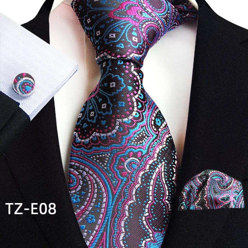 SHOWLU Men's royal paisley striped silk tie set with pocket square and cufflinks, Jacquard woven 8cm necktie and accessories.