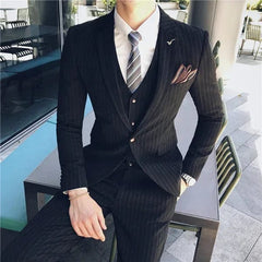 S - 6XL ( Blazer + Vest + Pants ) Brand Men's Formal Business Suit Three - piece Set Groom Wedding Party Dress Solid Color Plaid - SHOWLU FASHION STORE