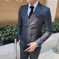 S - 6XL ( Blazer + Vest + Pants ) Brand Men's Formal Business Suit Three - piece Set Groom Wedding Party Dress Solid Color Plaid - SHOWLU FASHION STORE