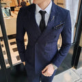 SHOWLU Men's three-piece formal business suit with blazer, vest, and pants in solid color plaid, suitable for weddings and events.