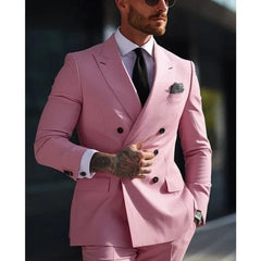Sage Green Men's Wedding Suits Solid Color 2 Piece Daily Plus Size Double Breasted Six - buttons Formal Business Suits - SHOWLU FASHION STORE