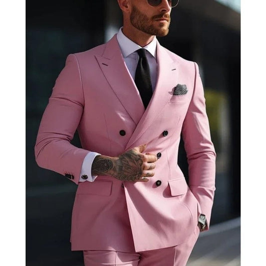 Sage Green Men's Wedding Suits Solid Color 2 Piece Daily Plus Size Double Breasted Six - buttons Formal Business Suits - SHOWLU FASHION STORE
