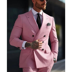 Sage Green Men's Wedding Suits Solid Color 2 Piece Daily Plus Size Double Breasted Six - buttons Formal Business Suits - SHOWLU FASHION STORE