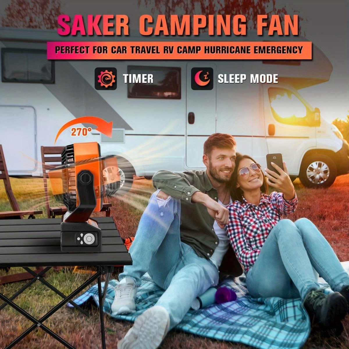 Showlu Rechargeable Camping Fan with LED Lantern, 20000mAh battery, hanging hook, portable, auto-oscillating, quiet tent and car fan