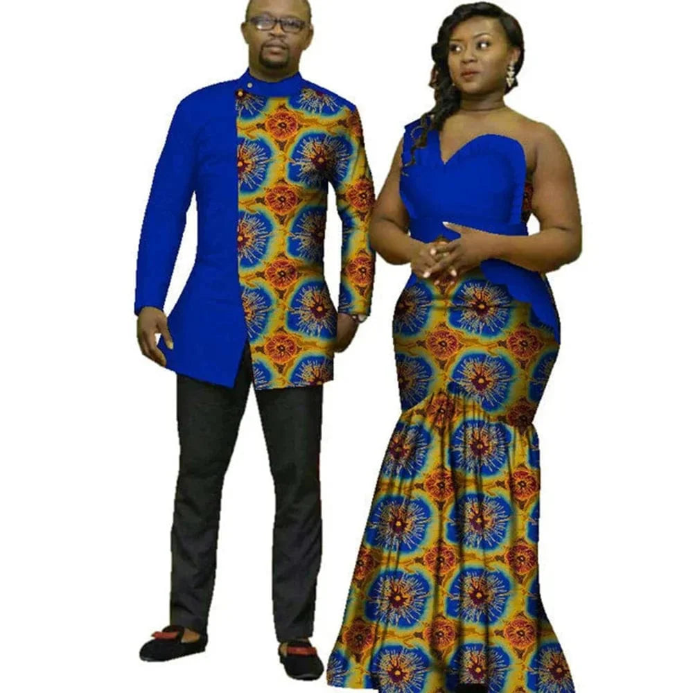 African Dashiki top and matching Bazin Riche wedding dress by SHOWLU FASHION STORE, stylish traditional African attire for special occasions.