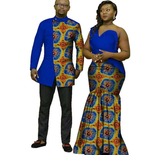 Sale!!! African Shirts for Men Dashik Top and Matching Couple Outfits Bazin Riche Women Long Dresses for Wedding Party Vestidos - SHOWLU FASHION STORE
