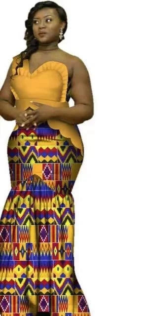 African Dashiki top and matching Bazin Riche wedding dress, traditional African clothing for men and women, vibrant and elegant.