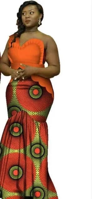 African Dashiki top and matching Bazin Riche wedding dress by SHOWLU FASHION STORE, featuring vibrant traditional African attire for men and women.