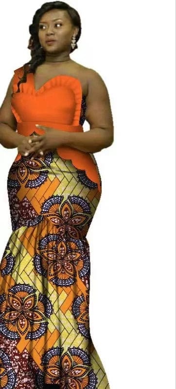 African Dashiki top and matching Bazin Riche wedding dress by SHOWLU FASHION STORE, featuring vibrant traditional fabric for special occasions.