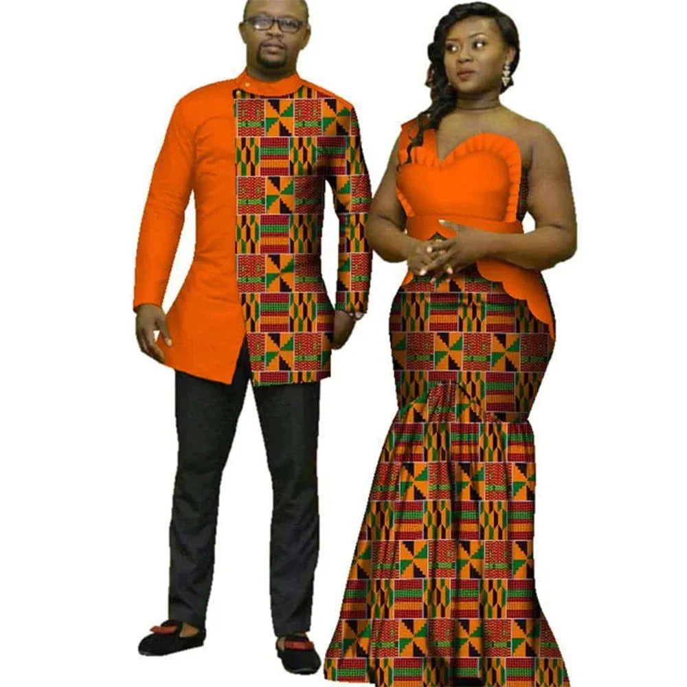 African Dashiki top and matching Bazin Riche wedding dress for men and women, stylish traditional African attire by SHOWLU FASHION STORE