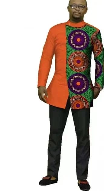 African Dashiki top and matching Bazin Riche wedding dress, traditional Nigerian attire for men and women, stylish and vibrant.