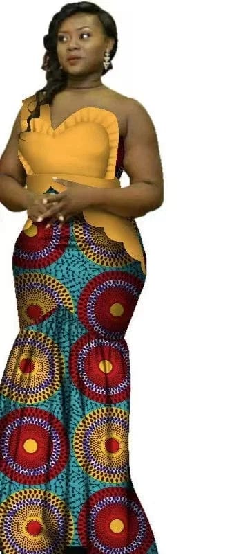 African Dashiki top and matching Bazin Riche wedding dress set from SHOWLU FASHION STORE, featuring vibrant traditional African attire.