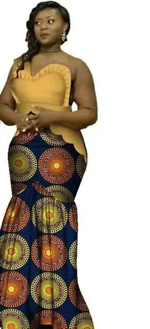 African Dashiki top and matching Bazin Riche wedding dress for men and women, traditional African attire for special occasions.