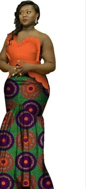 African Dashiki top and matching Bazin Riche wedding dress for men and women, showcasing vibrant traditional African attire.