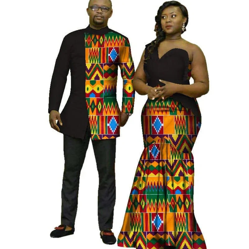African Dashiki top and matching Bazin Riche wedding dress by SHOWLU FASHION STORE, traditional African attire for men and women.