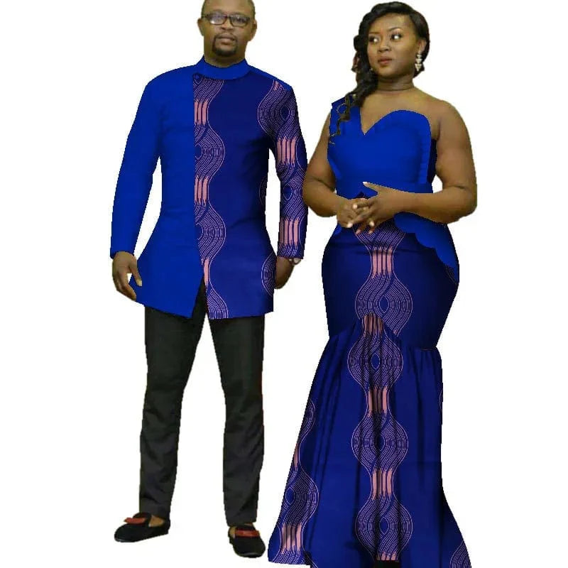 African Dashiki top and matching Bazin Riche wedding dress from SHOWLU FASHION STORE, featuring vibrant traditional African attire.