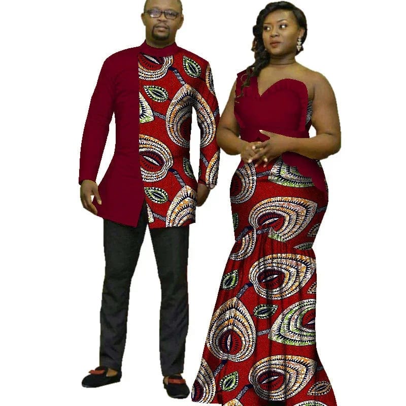GuyaWax African Dashiki top and matching Bazin Riche wedding dress set for men and women, stylish African attire for special occasions