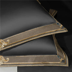 Satin 1200TC Egyptian Cotton Luxury Bedding Set, Gold Embroidery, Queen, King, Duvet Cover, Flat/Fitted Bed Sheet, Pillowcases - SHOWLU FASHION STORE