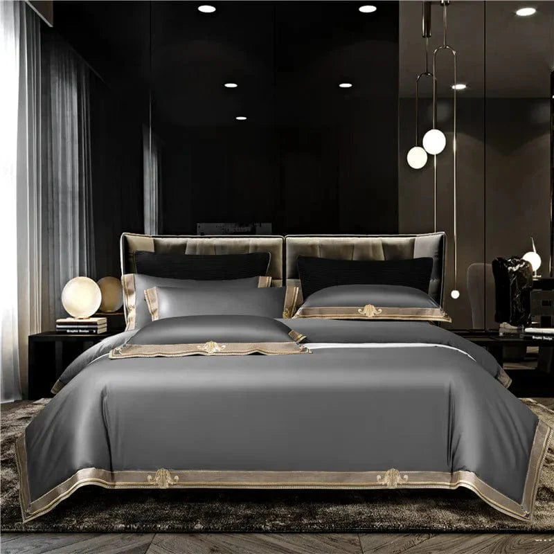 Gradient 1200TC Egyptian Cotton Bedding Set by SHOWLU FASHION STORE, luxury satin duvet cover with gold embroidery for queen or king size beds.