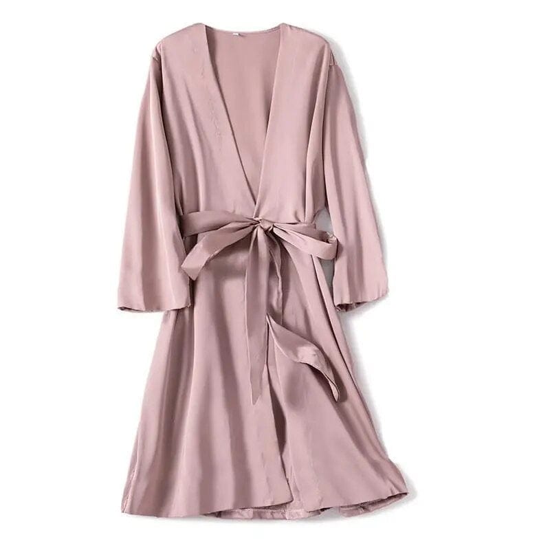 Showlu Women's silky satin short kimono bathrobe, ideal for bridal wedding, featuring a smooth, luxurious fabric and elegant design.