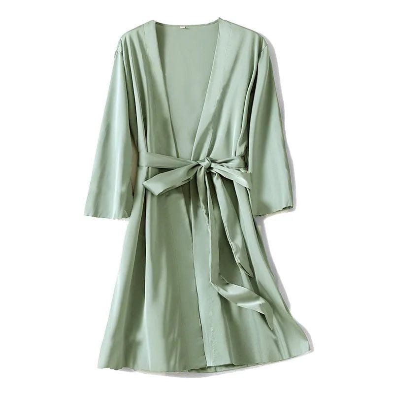 Showlu Women's silky satin short kimono bathrobe, perfect for bridal or wedding nightwear, casual and elegant sleepwear.